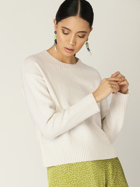 

MANGO Women Off-White Solid Pullover