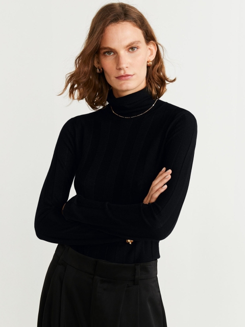 

MANGO Women Black Striped Fitted Winter Top