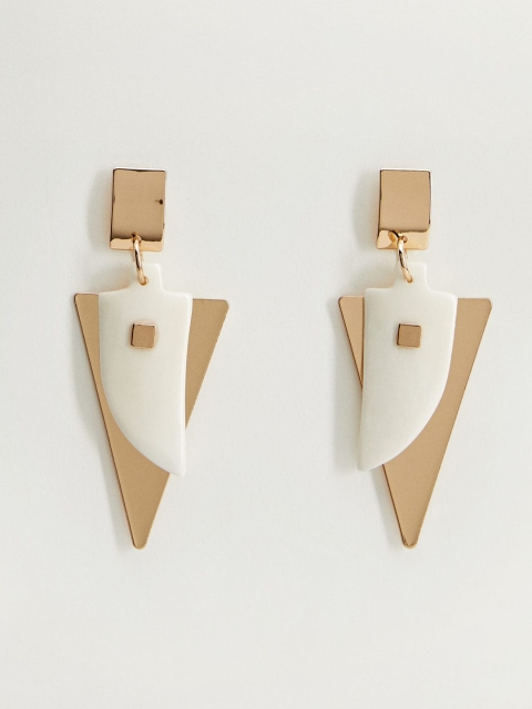 

MANGO Gold-Toned & White Triangular Drop Earrings