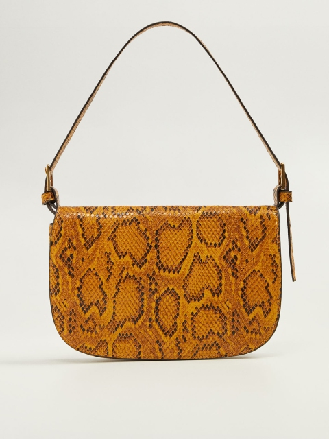 

MANGO Mustard Yellow & Coffee Brown Snakeskin Textured Shoulder Bag