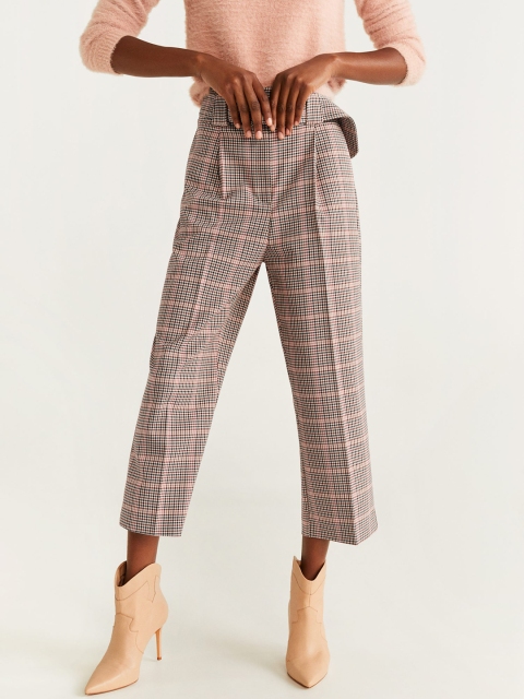 

MANGO Women Beige & Brown Checked Culottes