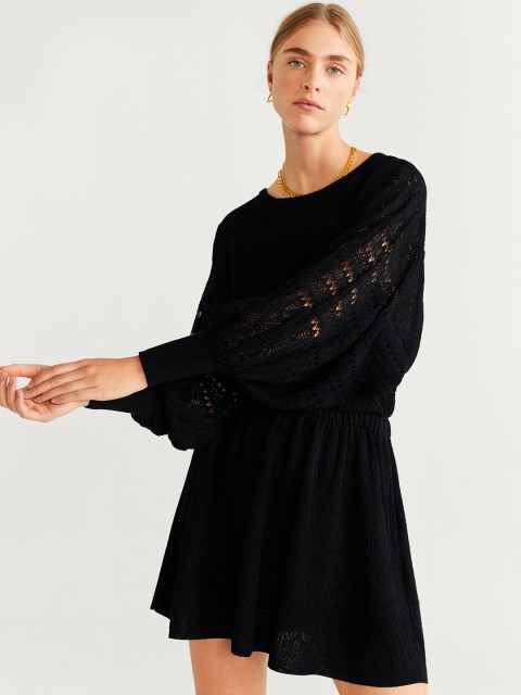 

MANGO Women Black Lace A-Line Dress