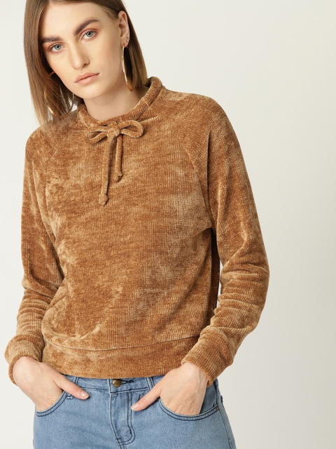 

MANGO Women Mustard Brown Velvet Finish Solid Sweater