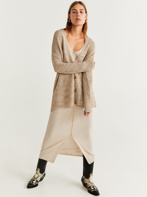 

MANGO Women Beige Solid Cardigan