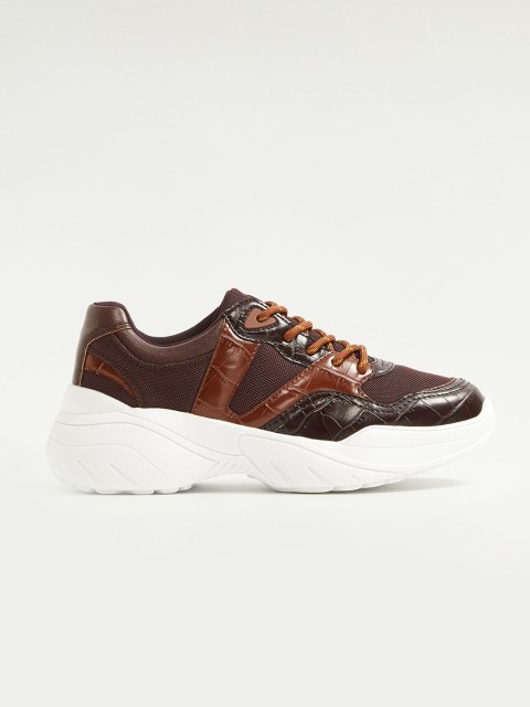 

MANGO Women Brown Solid Flatform Sneakers With Croc Texture Detail