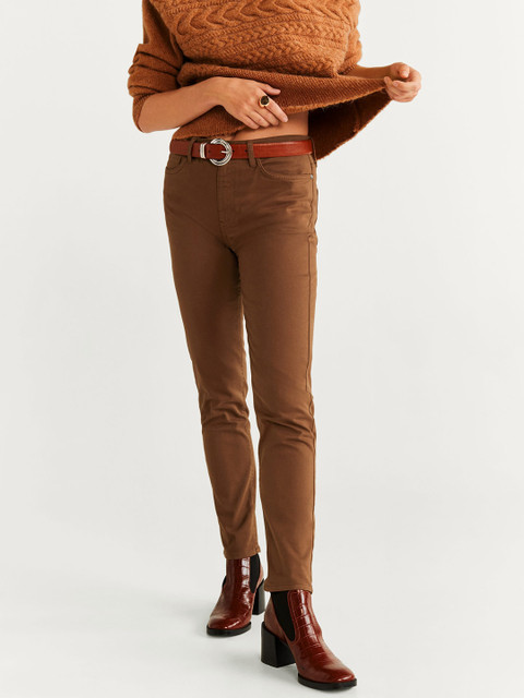 

MANGO Women Brown Solid Regular Trousers