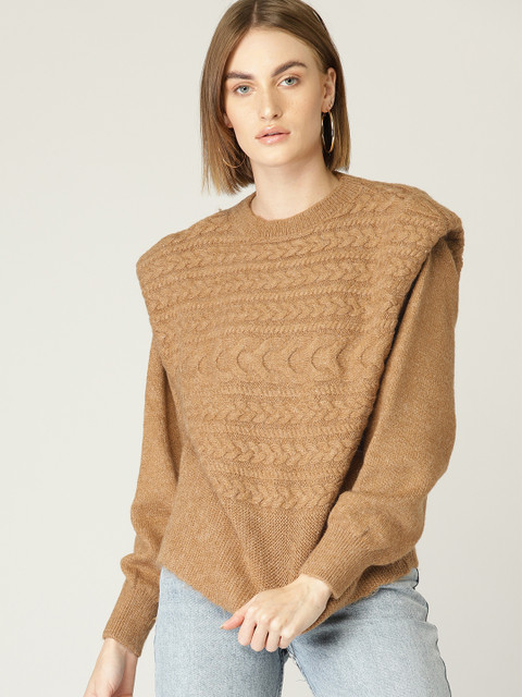 

MANGO Women Brown Cable Knit Pullover