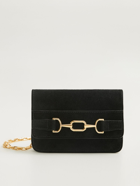 

MANGO Black Solid Suede Clutch