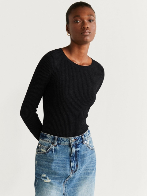 

MANGO Women Black Ribbed Sweater