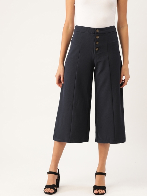 

MANGO Women Navy Blue Straight Fit Solid Culottes