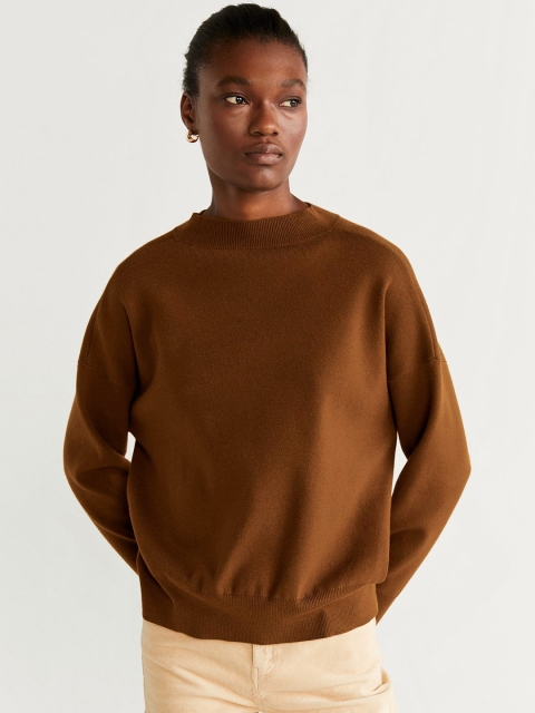 

MANGO Women Brown Solid Sweater