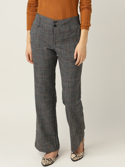 

MANGO Women Charcoal Checked Regular Trousers