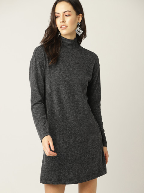 

MANGO Women Charcoal Grey Solid Jumper Dress