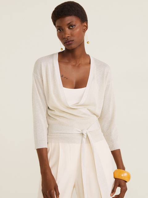 

MANGO Women Off-White Shimmery Effect Wrap Top