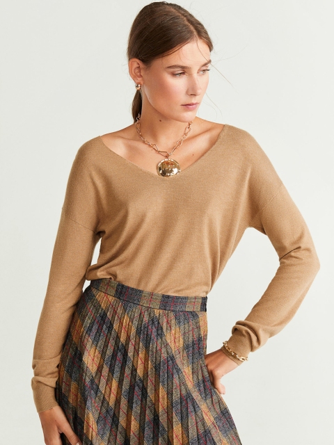 

MANGO Women Beige Solid Sweater