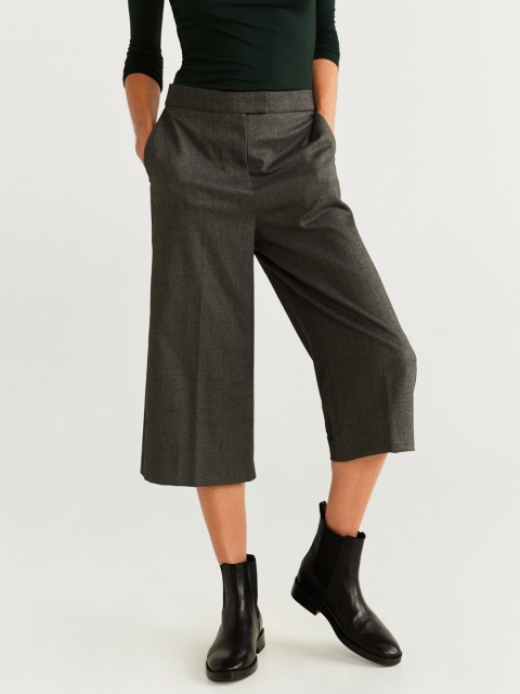 

MANGO Women Charcoal Grey Regular Fit Self Design Culottes