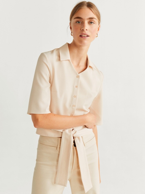 

MANGO Women Off-White Regular Fit Solid Casual Shirt