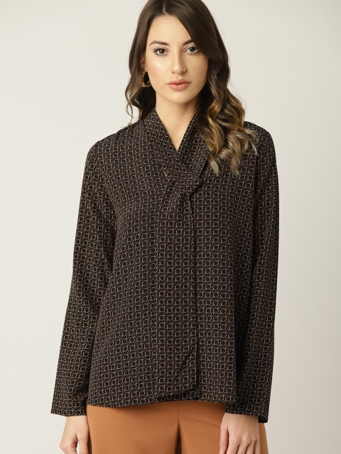 

MANGO Women Black & Mustard Brown Printed Top