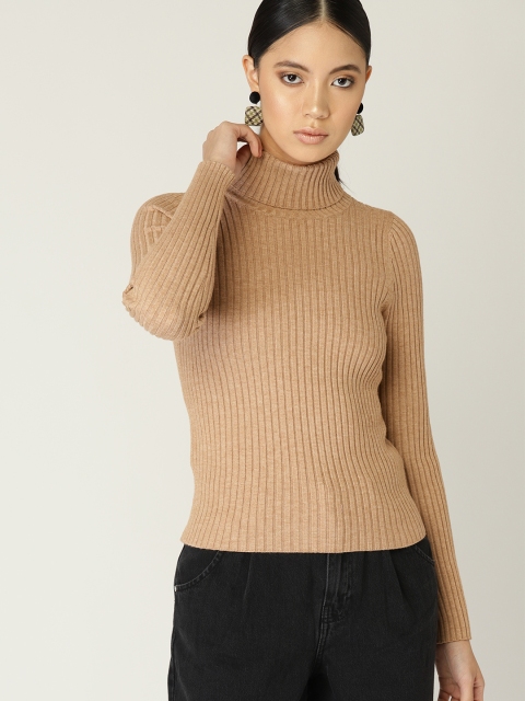 

MANGO Women Beige Ribbed Pullover