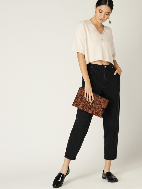 

MANGO Women Off-White Solid Cropped Pullover