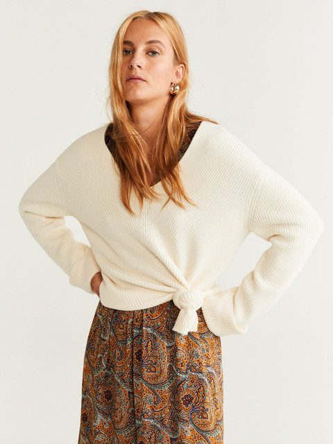 

MANGO Women Off-White Ribbed Sweater