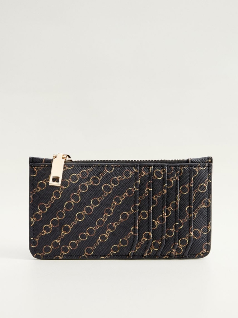 

MANGO Women Black & Beige Chain Print Card Holder