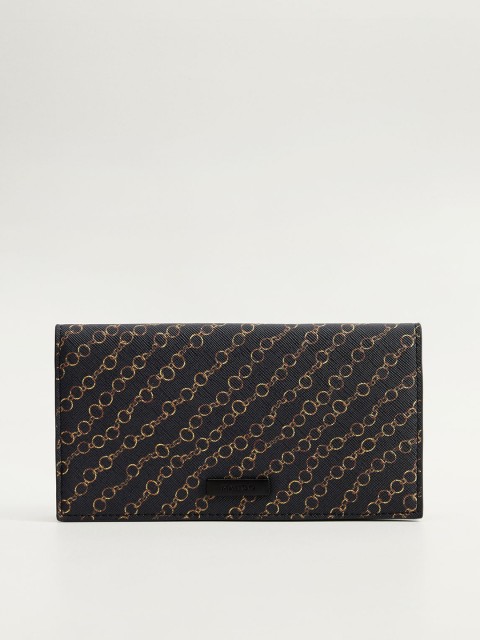 

MANGO Women Black Chain Print Two Fold Wallet