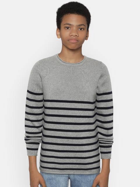 

Mango Kids Boys Grey & Navy Blue Striped Sweater