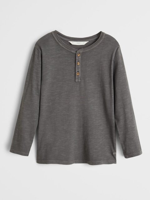 

Mango Kids Boys Charcoal Grey Solid Henley Neck T-shirt