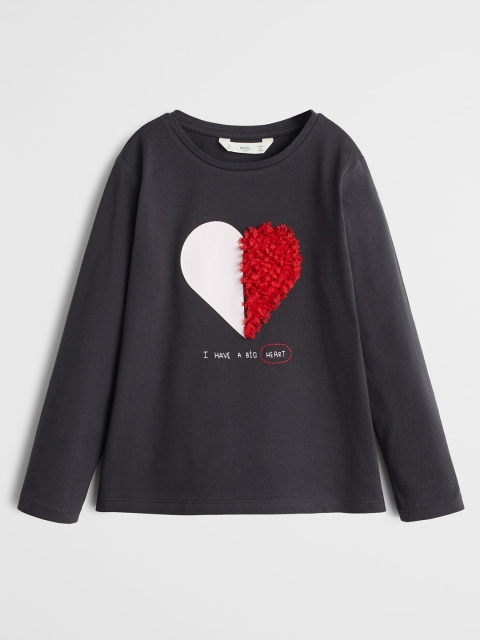 

Mango Kids Girls Charcoal Grey Printed Round Neck T-shirt
