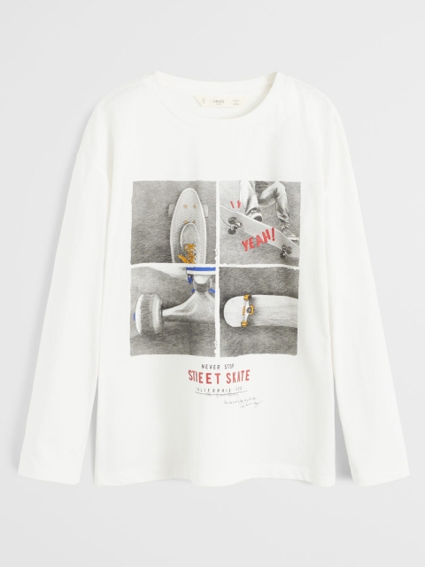 

Mango Kids Boys White & Grey Printed Round Neck T-shirt