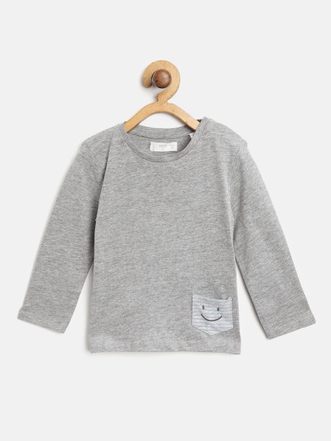 

Mango Kids Boys Grey Melange Solid Round Neck T-shirt