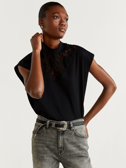 

MANGO Women Black Solid Boxy Top