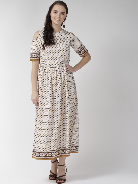 

plusS Women Off-White & Brown Printed Cold-Shoulder Maxi Dress