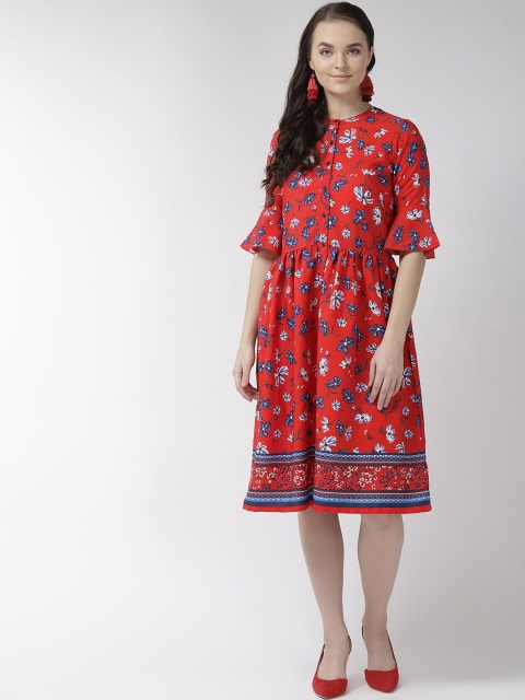 

plusS Women Red & Blue Floral Printed A-Line Dress
