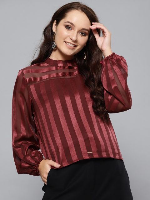 

STREET 9 Women Maroon Striped Regular Top