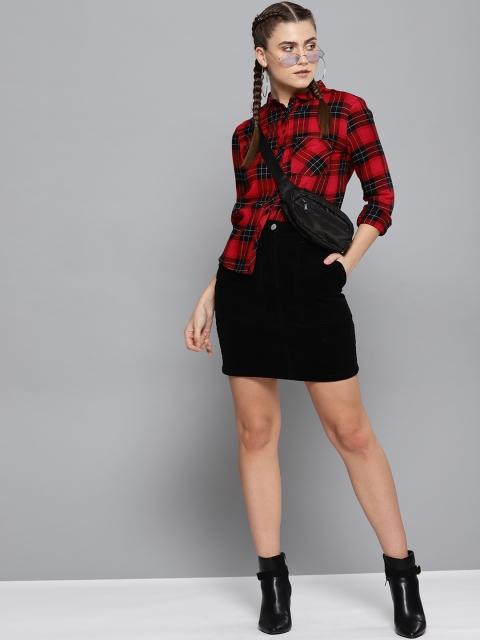 

STREET 9 Women Red & Black Checked Casual Shirt