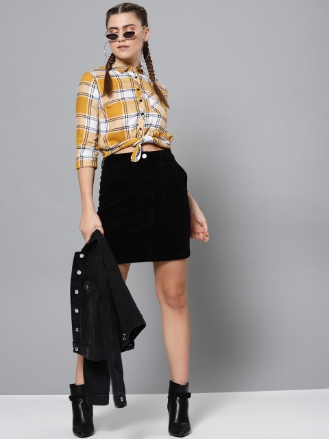 

STREET 9 Women Mustard Yellow & White Checked Casual Shirt