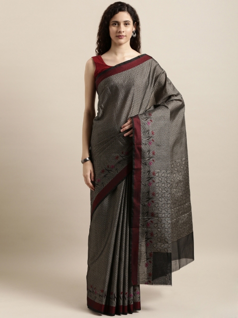 

aamna Black Cotton Blend Woven Design Saree