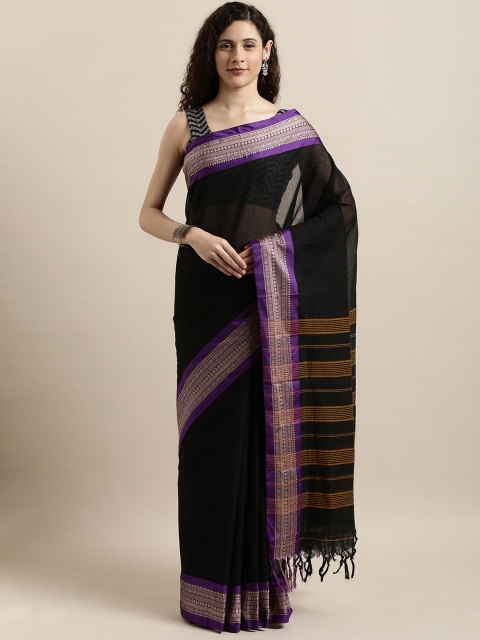 

aamna Black & Purple Pure Cotton Solid Saree