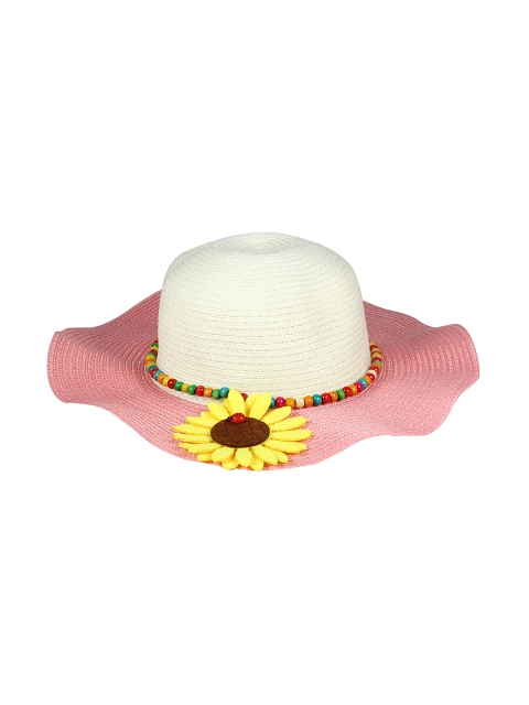 

FabSeasons Girls White & Peach-Coloured Hat