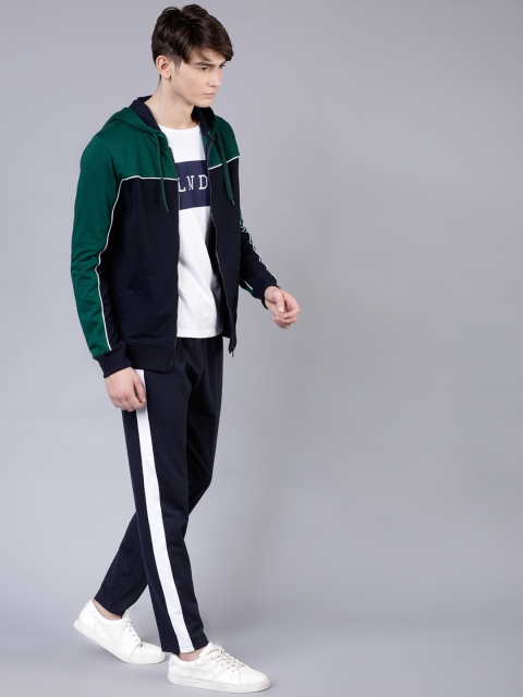 

HIGHLANDER Men Navy Blue & Green Colourblocked Hooded Sweatshirt