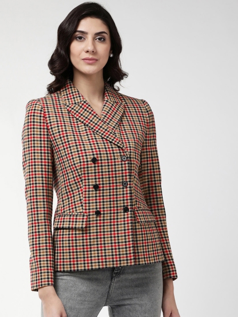 

Marks & Spencer Women Beige & Red Checked Double-Breasted Blazer