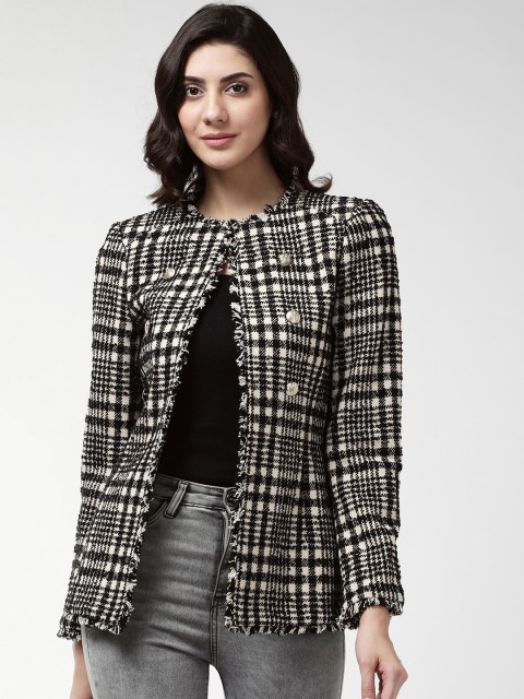 

Marks & Spencer Women Black & Off-White Checked Open Front Jacket