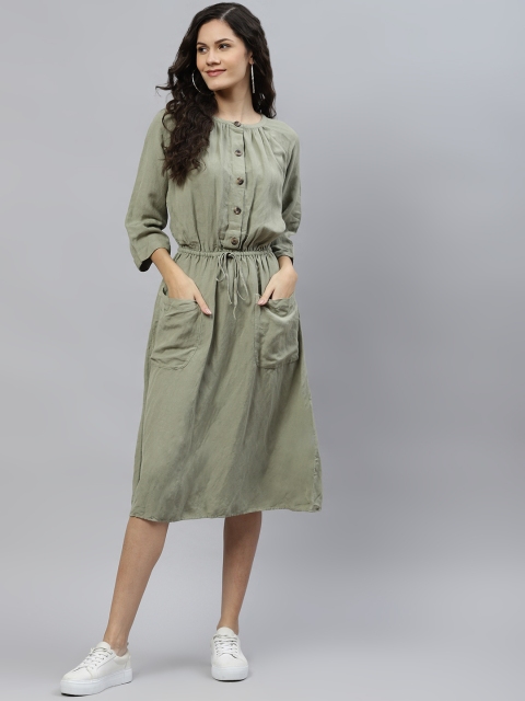 

Marks & Spencer Women Olive Green Solid A-Line Dress