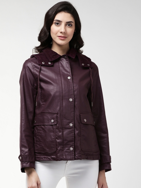 

Marks & Spencer Women Burgundy Solid Tailored Jacket with Detachable Hood