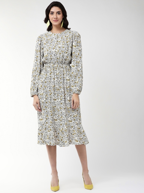 

Marks & Spencer Women Off-White & Black Floral Printed A-Line Dress