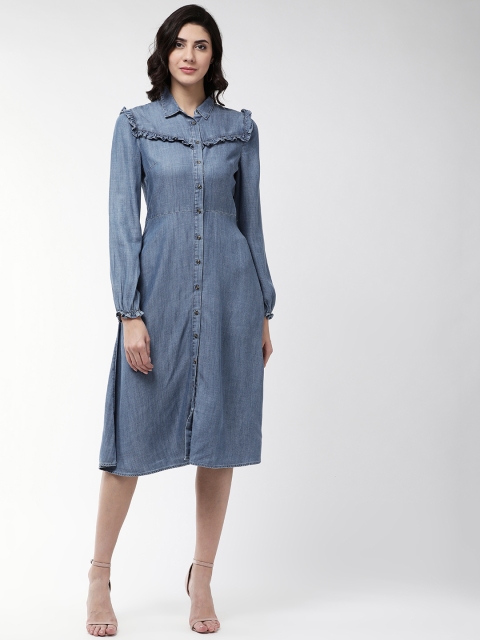 

Marks & Spencer Women Blue Solid Chambray Shirt Dress