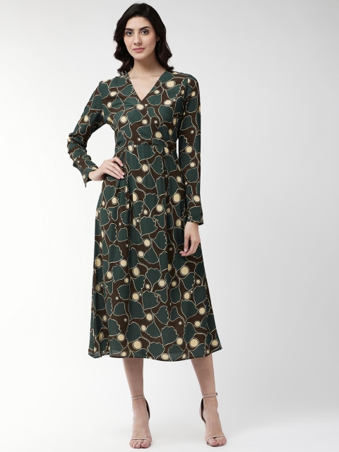 

Marks & Spencer Women Green & Brown Printed Wrap Dress