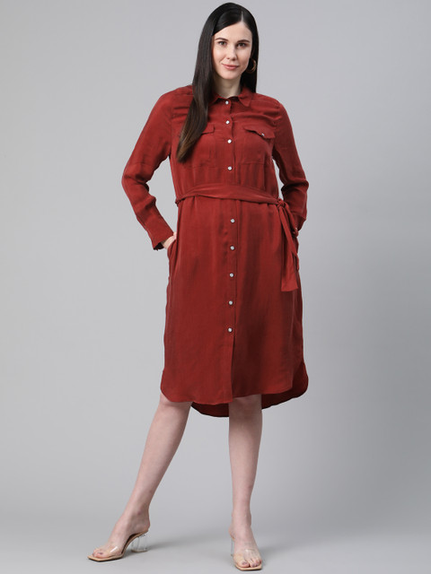 

Marks & Spencer Women Maroon Solid Shirt Dress
